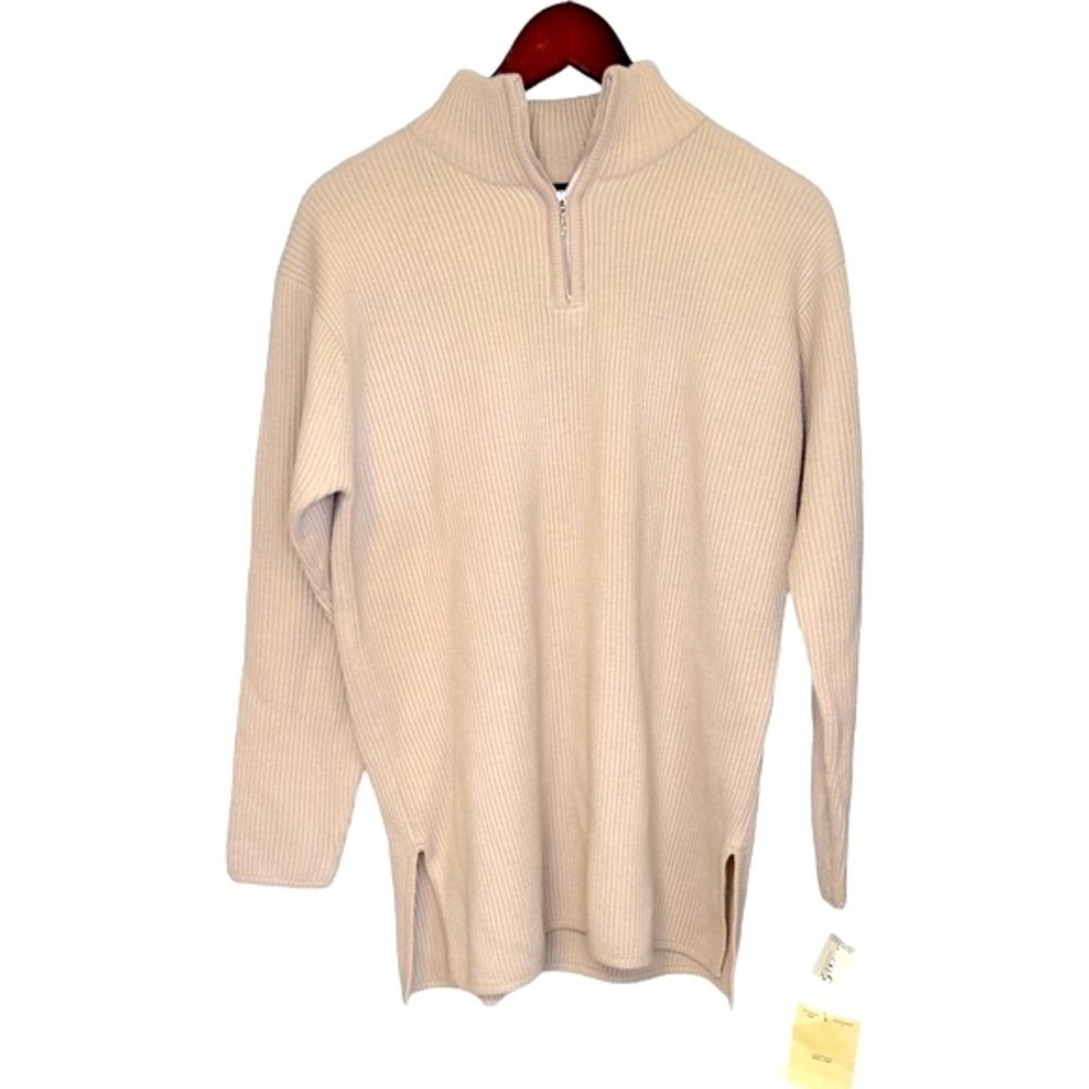 JEANNE PIERRE Womens Large Shell Pink Ribbed Lambswool Blend Quarter Zip Sweater